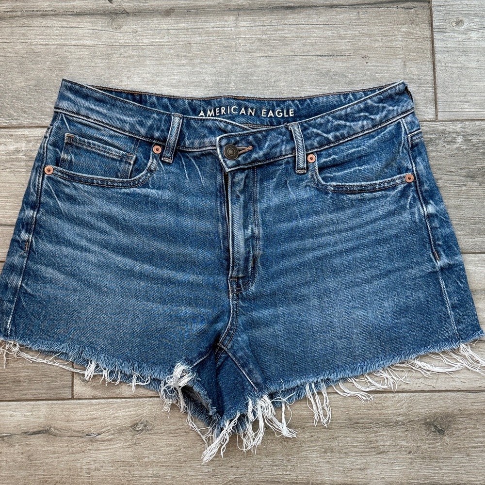 American Eagle Outfitters Distressed Dark Blue Denim Cutoff Shorts